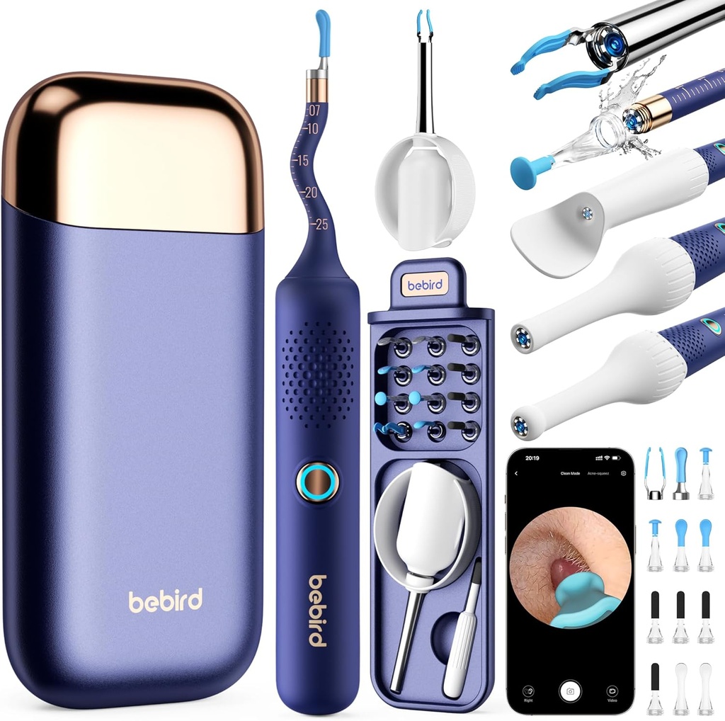 BEBIRD Flexible Ureche Wax Tool Camera, FSA HSA elemente eligibile, Wireless Smart Visual Ureche Cleaning Kit cu 13-Piece Sfaturi, HD Camera Otoscop ureche cu Tweezers, Earsight Plus B31R Earwax Cleaner