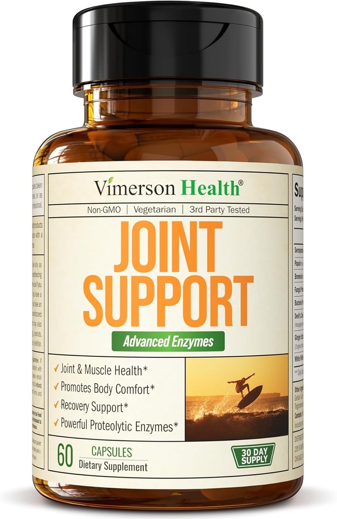 Supliment de suport comun cu Bromelain, Serrapeptase & Papaya Enzime - Enzime  Proteolitice pentru Digestion & Recovery - Digestive Enzyme & Joint Complex pentru bărbaţi şi femei - 60 Capsule cu eliberare întârziată