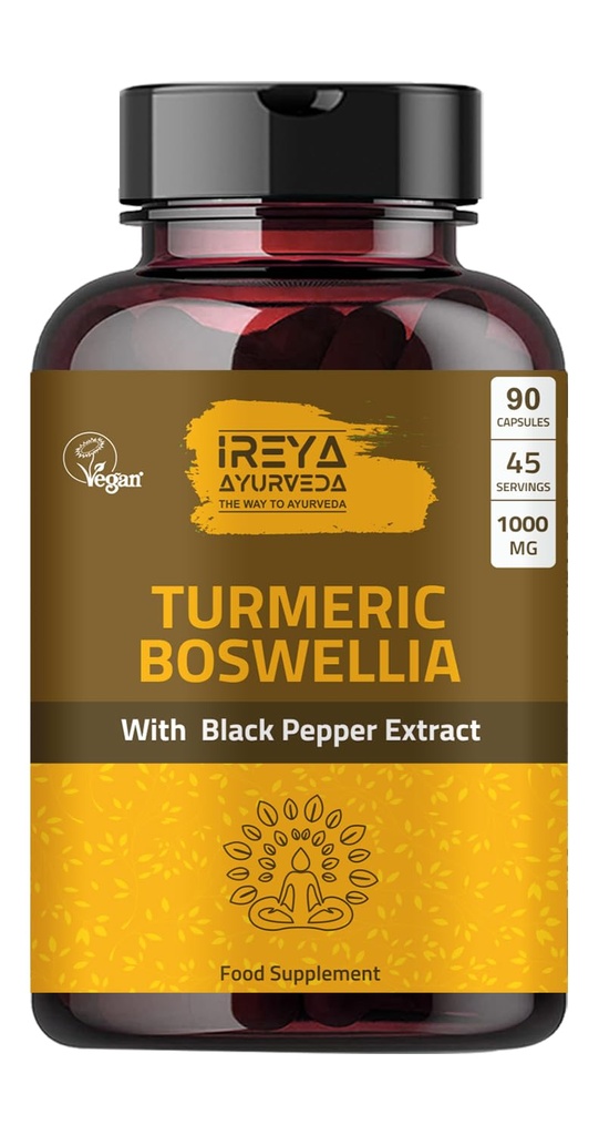 Capsule Extract Boswellia (90 capsule) 1000 mg - Boswellia Serrata cu 95% extract de piper negru și extract de curcuminoide și 65% extract Boswellia