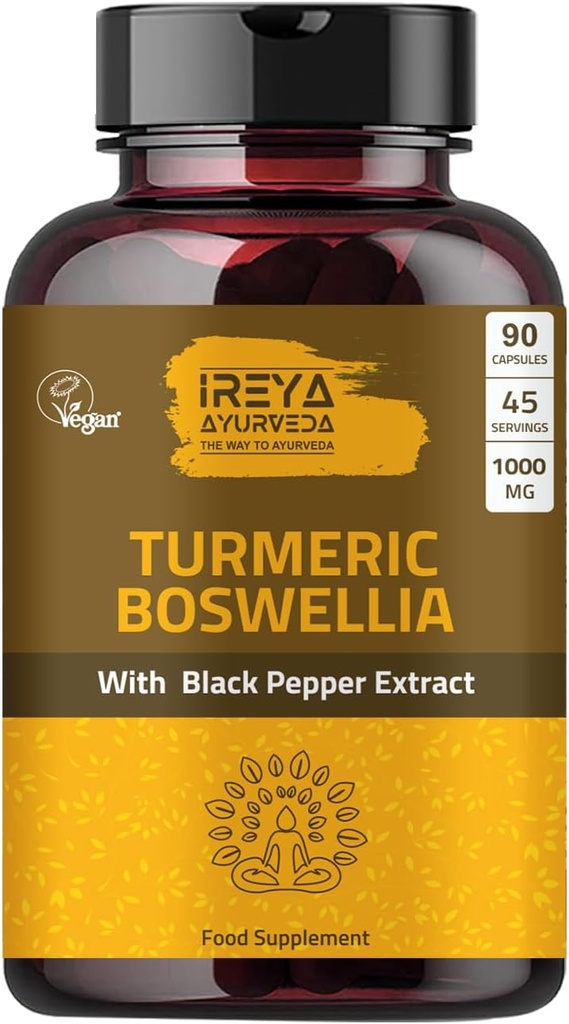 Capsule Extract Boswellia (90 capsule) 1000 mg - Boswellia Serrata cu 95% extract de piper negru și extract de curcuminoide și 65% extract Boswellia