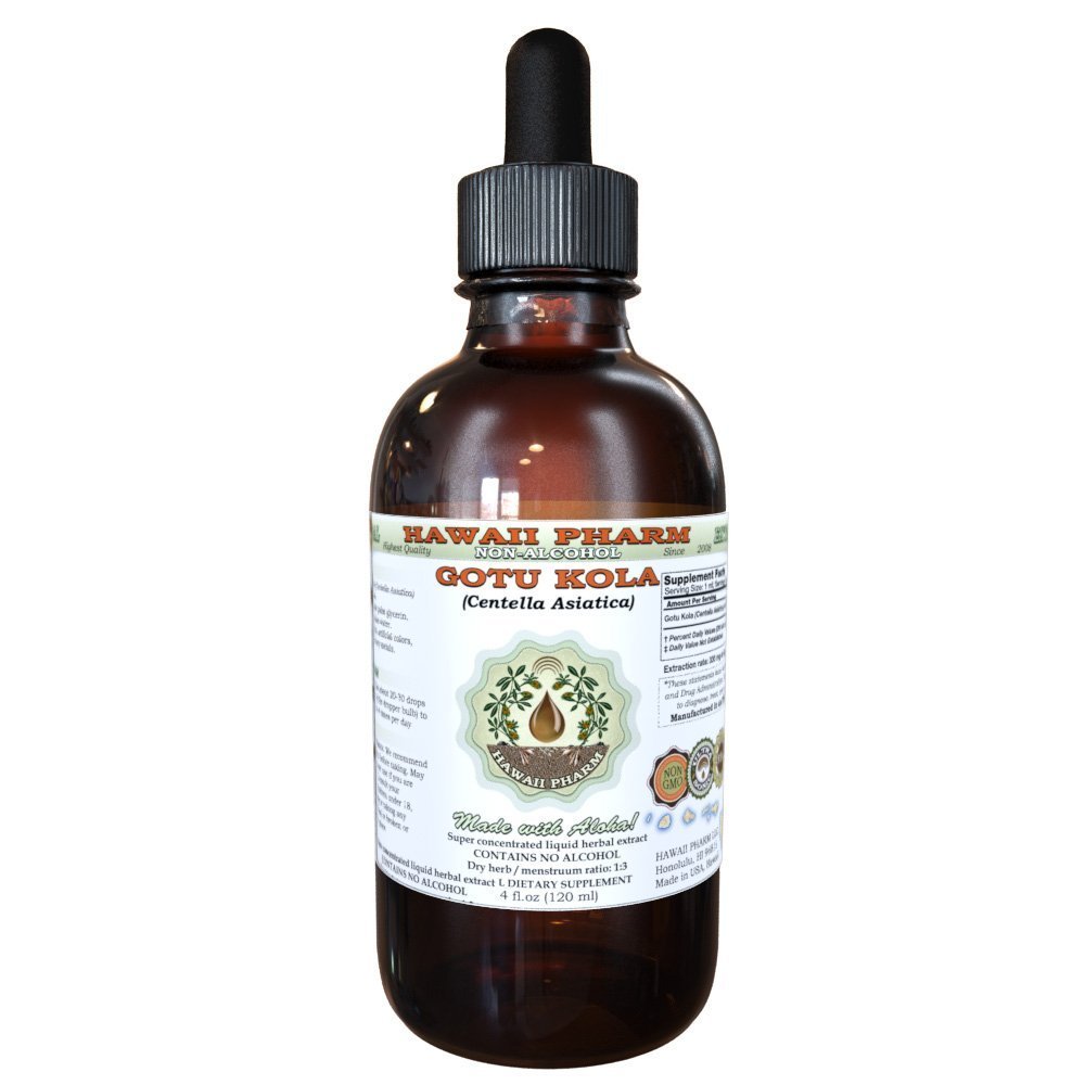 Gotu Kola Extract lichid fără alcool, Gotu Kola organic (Centella Asiatica) frunze uscate Glicerite Hawaii Pharm naturale Herbal Supliment 2 oz