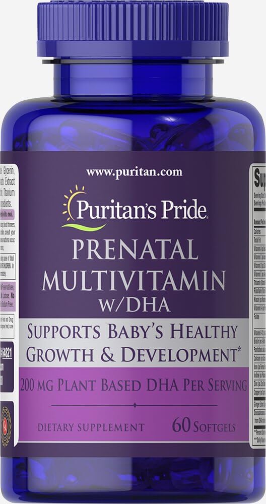 Multivitamine prenatale cu DHA, Sustine cresterea si dezvoltarea bebelusului**, 60 Softgels, by Puritan's Pride®