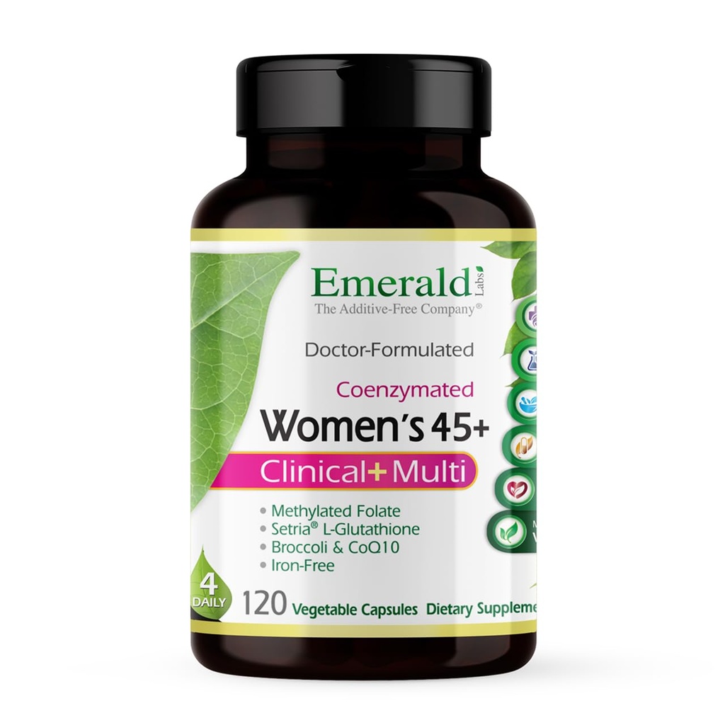 Emerald Labs Femeii 45+ Clinic Multi - Multivitamine pentru Suport Comprehensiv, Bone & Heart Health* - Proiectat pentru femei 45+ - Gluten-Free & Vegetarian - 120 Capsule vegetale (30 de zile de aprovizionare)
