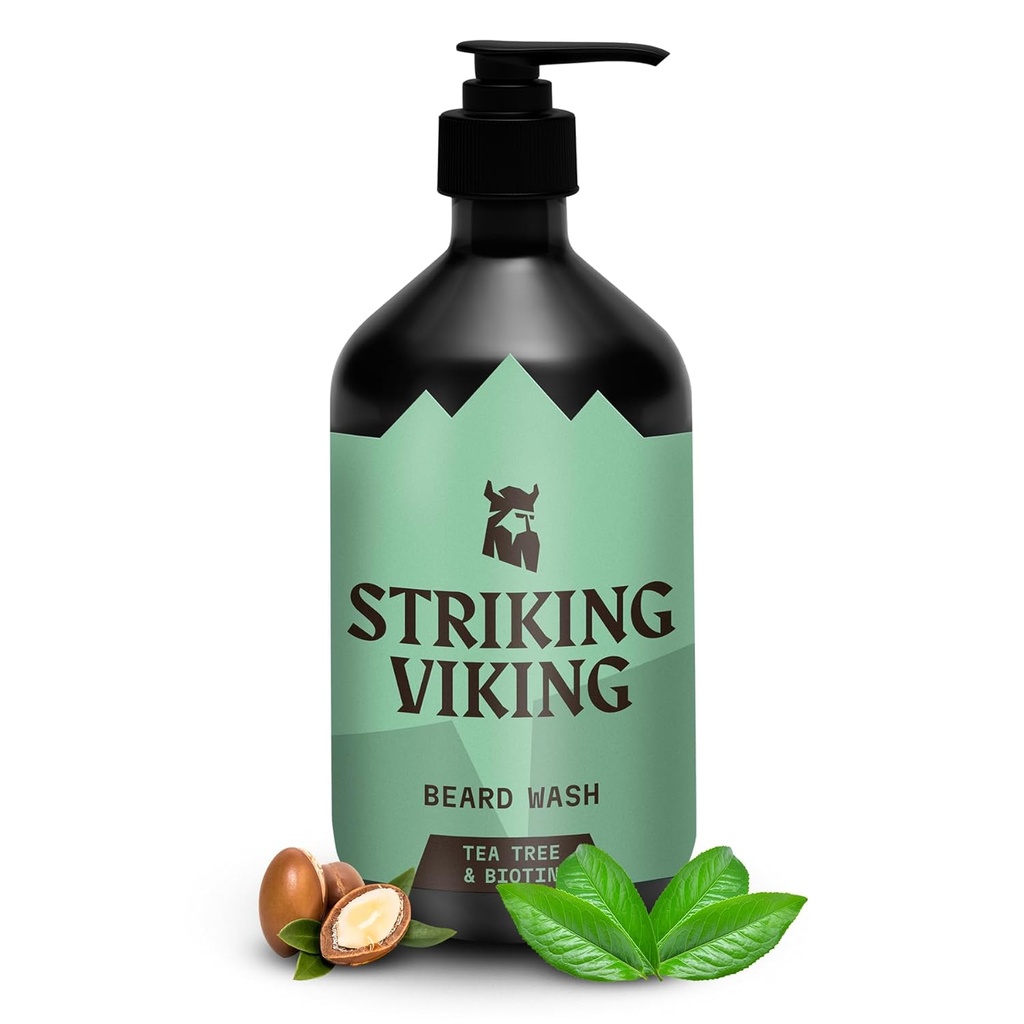 Striking Viking Beard Shampoo cu ceai copac, Biotin & Jojoba ulei - 17 oz Deep Cleansing, Paraben & sulfate gratuit pentru toate tipurile de barbă