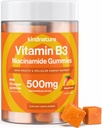 natura natura vitamina B3 Niacin Gumies - Flush Free Niacinamidă 500mg Supliment - Vegan, Non-GMO, Low-Calorie, Gluten-Fee, 3rd Party Lab testat - 1 lună de aprovizionare, 90 Gume masticabile