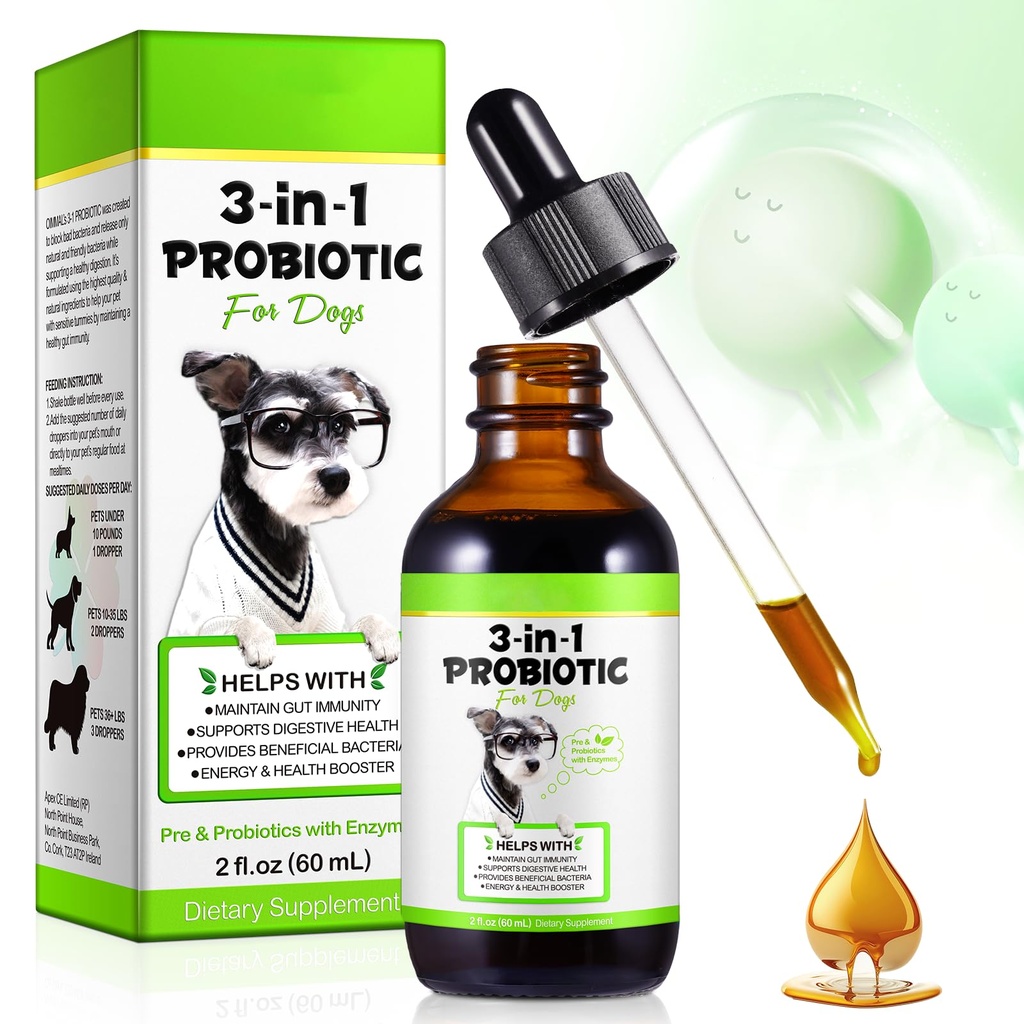 Probiotice pentru câini,3-in-1 Probiotice pentru câini,Probiotice pentru câini pentru suport digestiv,Câine Probiotic Suplimente,Pet Probiotice pentru câini,Probiotice lichide pentru câini 2 Oz