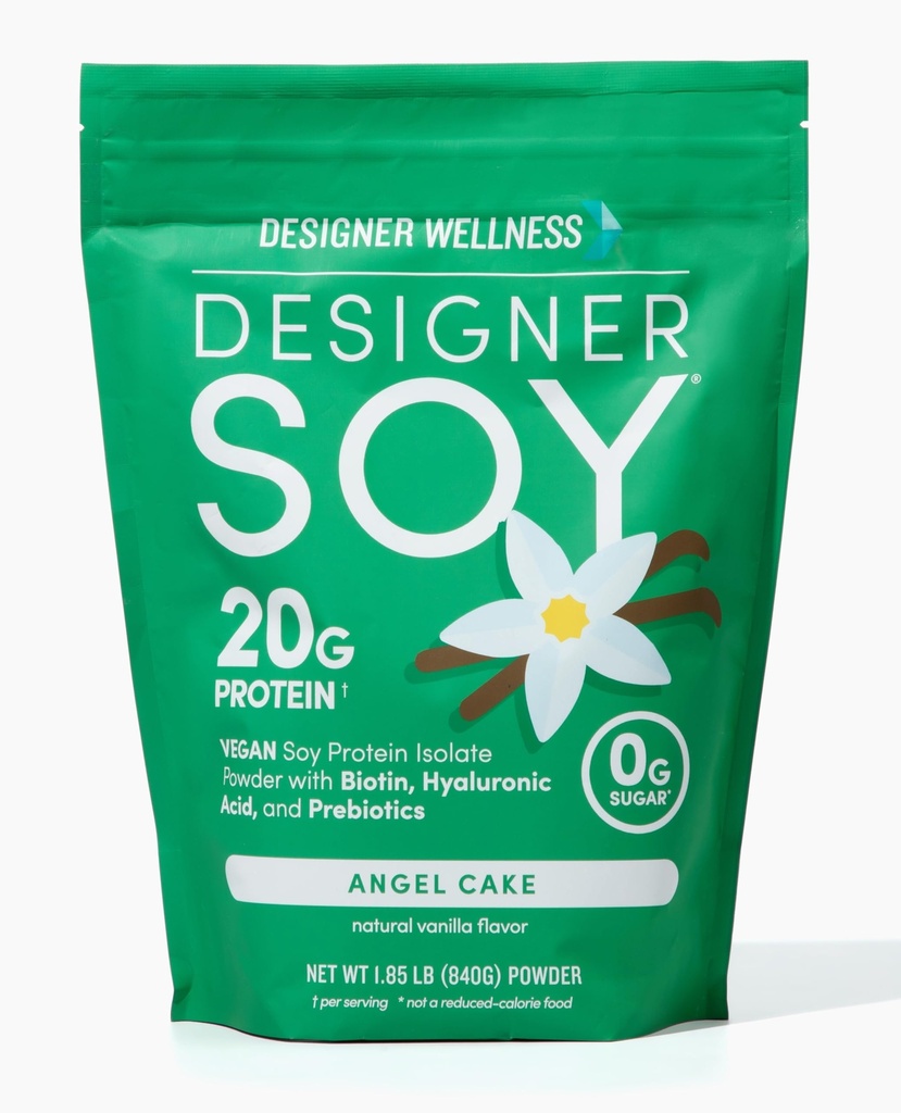 Designer Wellness, Soy Izolate Proteine Pulbere cu Biotin, Acid hialuronic, şi Prebiotice, Vegan, 0 Zahăr, non-GMO, Angel Cake Vanilla, 1.87 lb