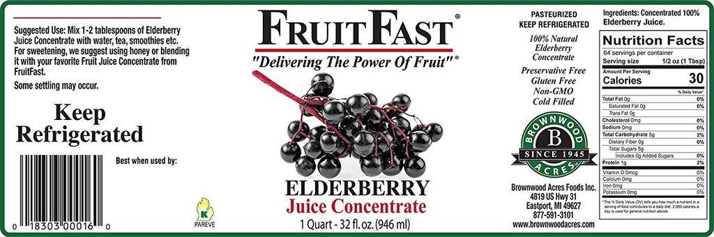 100% Pure Elderberry suc concentrat (32 fl. oz. - Pachet de 4) de fructeFast - Brownwood Acres 