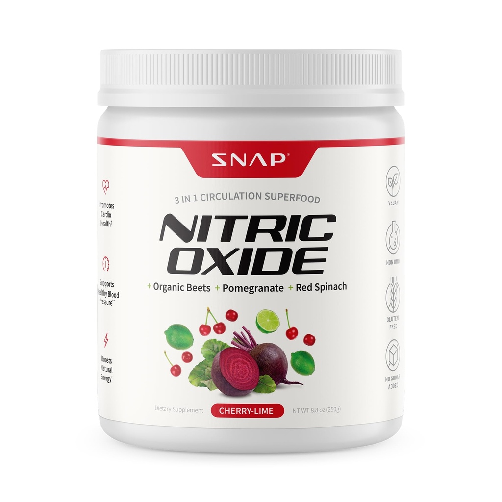 Snap Suplimente Sfeclă organică Pudră de oxid de azot - Suportă energie şi circulaţie sănătoasă, 8.8 oz (30 Servings, 1 lună de aprovizionare), Cherry Lime