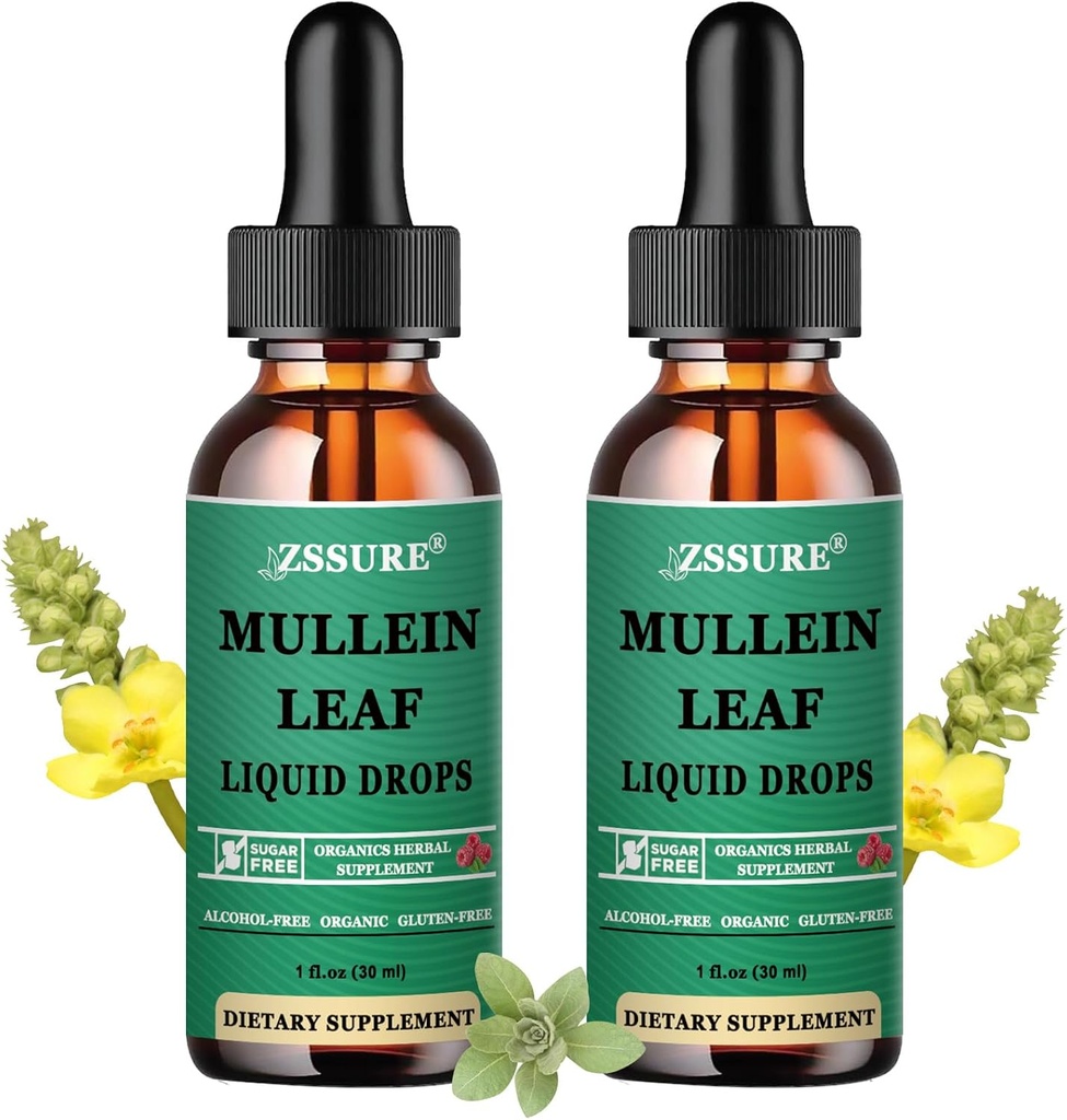 (2 ambalaj) Mullein picături pentru plămâni - Extract de frunze Mullein - Made in UK - Suport pentru tinctură Sănătate respiratorie, Lung Detox, Bronchial Cleanse - Picături lichide 5X mai puternic decât Mullein Ceai, Pills