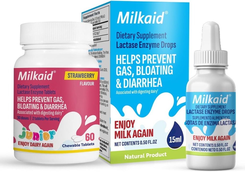 Milkaid Junior Lactase Enzime Tablete masticabile pentru Intoleranță Lactoză 