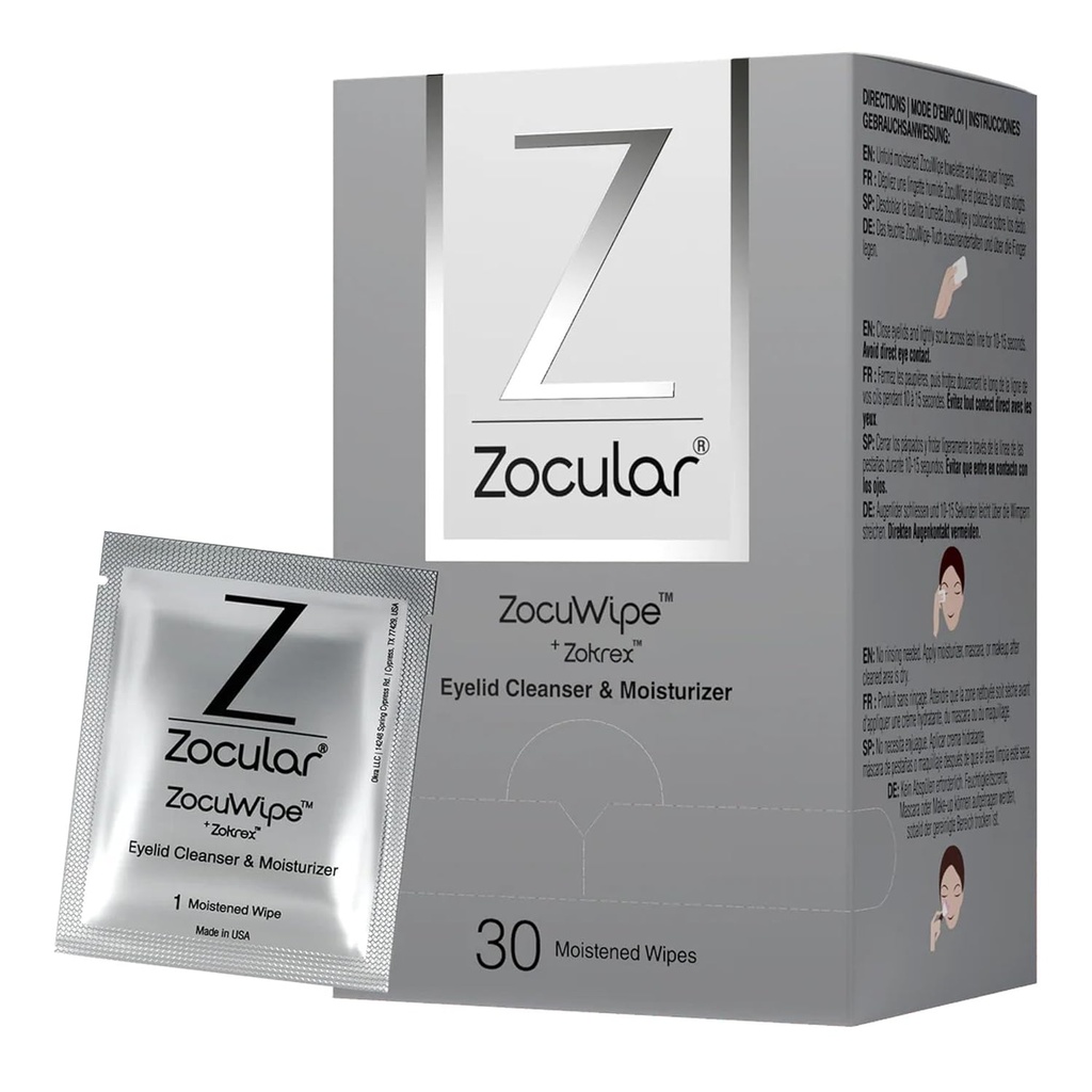 Zocular - Zocuwipe Eyelid Wipes with Natural Okra Complex - Eleid Cleanser and Moisturizer Pads - Eleid Cleansing Wipes - Blefarita Tratamentul - 40ct
