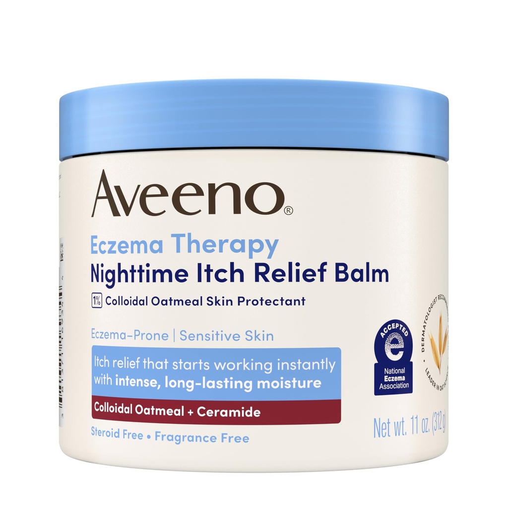 Aveeno Eczeme Terapie Nighttime Itch Relief Balm, Eczema Cream for Body, Moisturizante Ovaz coloidal & Ceramidă Formula, Fragrance Free, Soothing uscat mancarimi piele, 11 fl oz