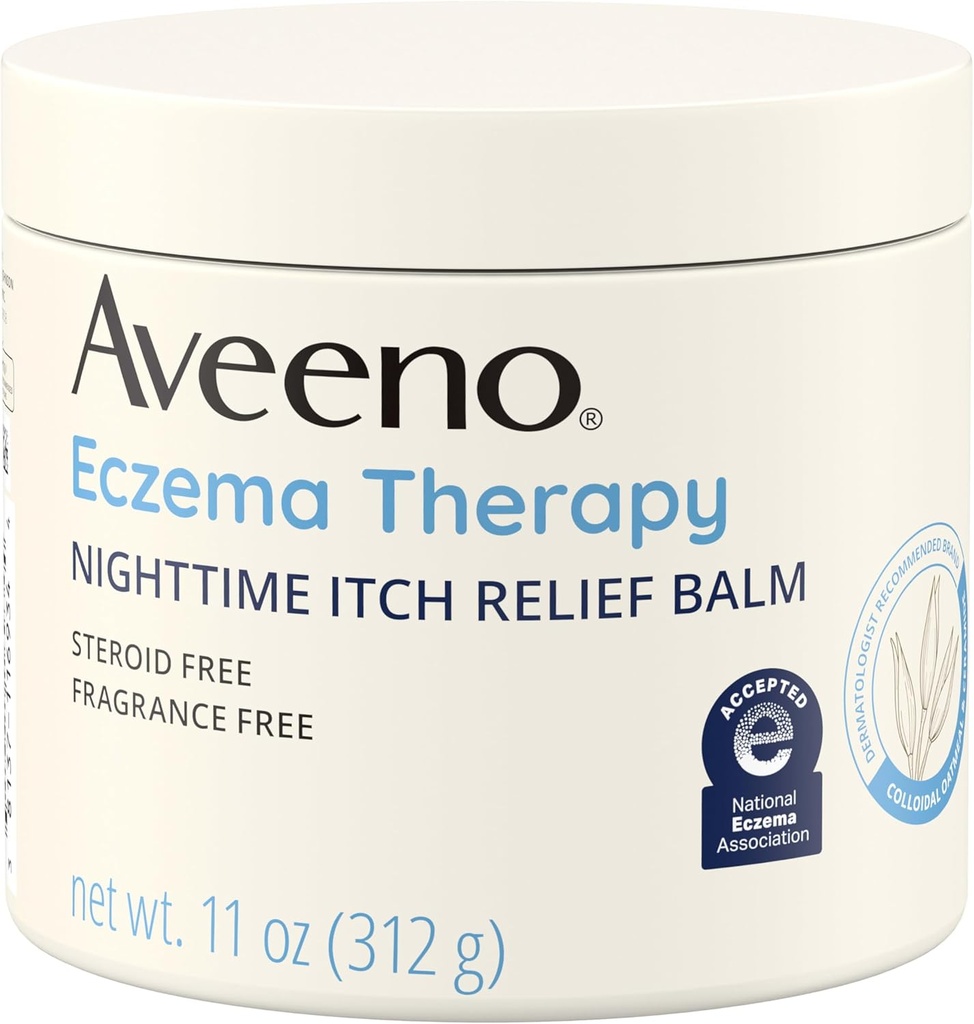 Aveeno Eczeme Terapie Nighttime Itch Relief Balm, Eczema Cream for Body, Moisturizante Ovaz coloidal & Ceramidă Formula, Fragrance Free, Soothing uscat mancarimi piele, 11 fl oz