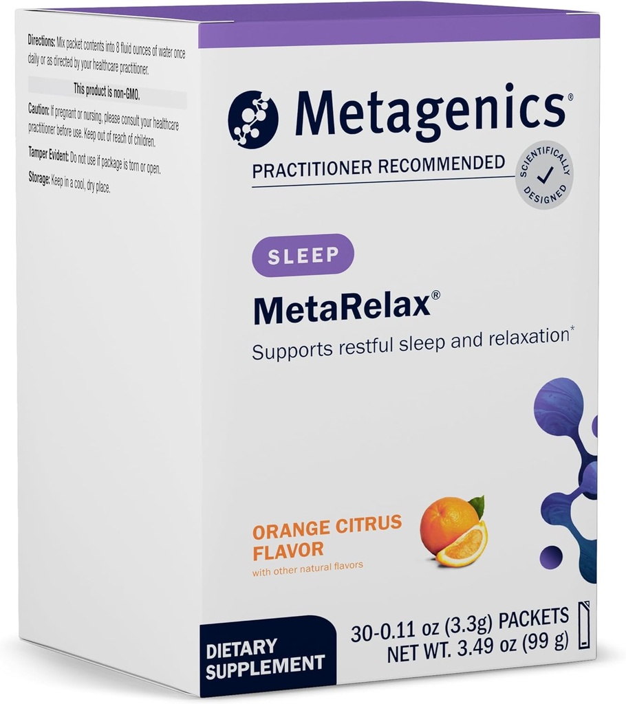 Metagenics MetaRelax Magnesium Powder Blend to Help Promote Restful Sleep, Positive Mindset, and Relaxation - Orange Citrus Flavor - 30 Servings