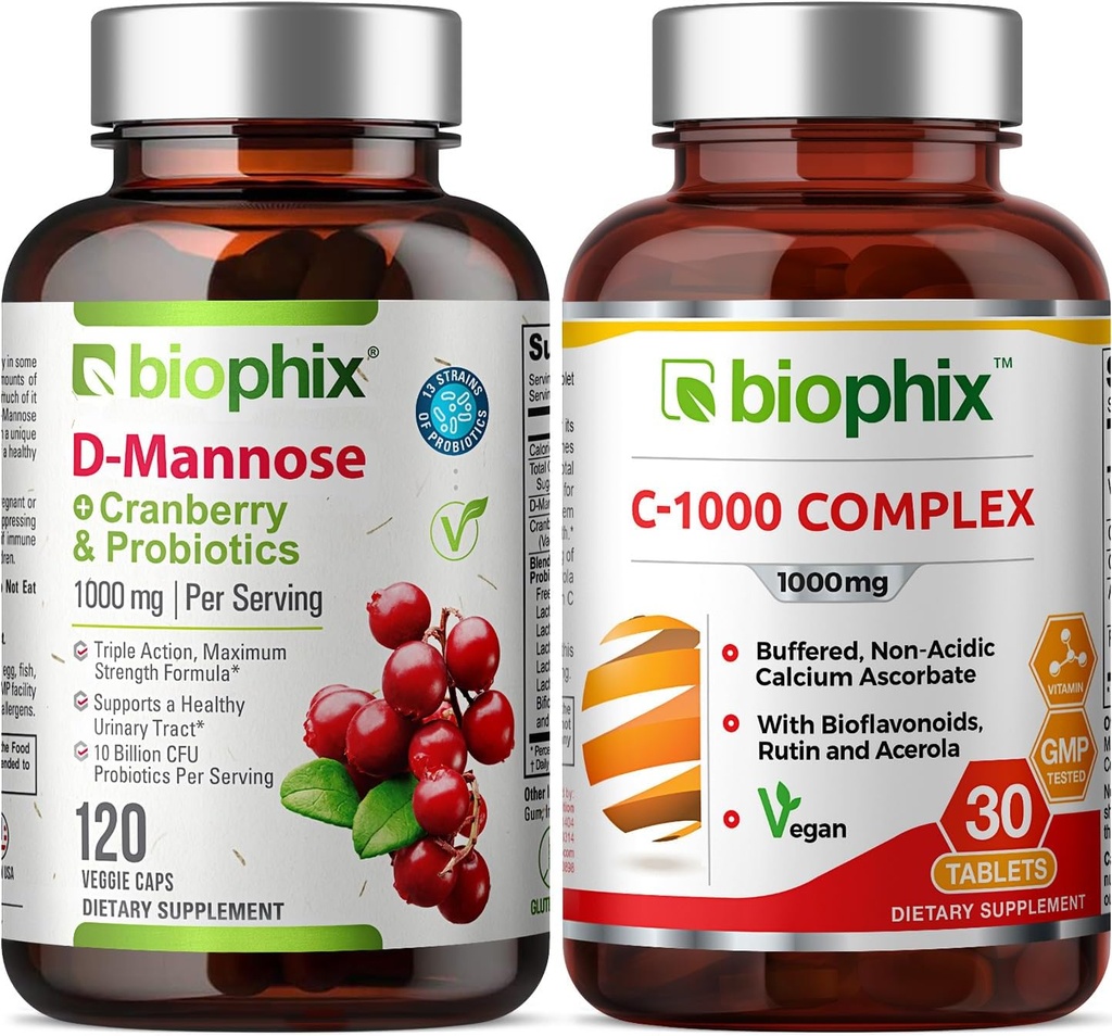biophix D-Mannose Plus Probiotice de cranberry 1000 mg 120 Vcaps - Vitamina C-1000 30 comprimate - Suporturi urinare Bladder Tract Sănătate şi Digestive Well Being