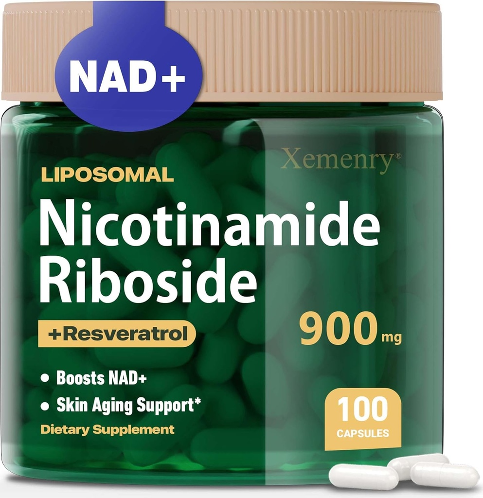 Liposomal Nicotinamidă Ribozidă, Supliment NAD pentru Anti-Agging, Energie, Focus, 900mg NAD. Supliment, Resveratrol & Querbetin, - 50 zile de aprovizionare, 100 capsule