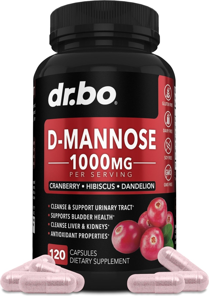D Manose Suplimente pentru femei pastile - Natural D- Manose capsule 500mg, Cranberry DMannose Pastile 1000mg Per Servire - Bladder Flush & tract urinar Curățați Suplimentul de sănătate - 120 Veg Capsule