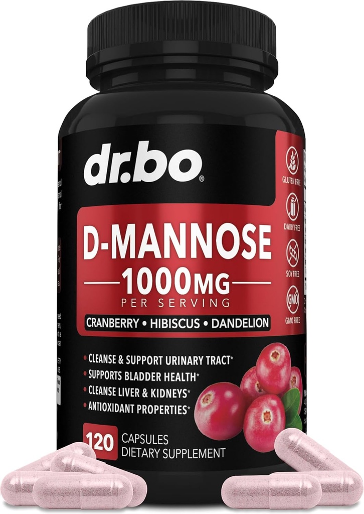 D Pastile de mentă pentru femei Pastile - Natural D-Mannose capsule 500mg, Pastile de afine DMannose 1000mg per servire - Flash vezica urinara Tract Curățați Suplimentul pentru sănătate - 120 Capsule Veg