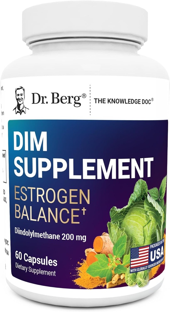 Berg DIM Supliment Estrogen Balanta - Original Estrogen Supliment pentru femei cu diindolilmetan pentru simptome menstruale & Menopause Relief & Black Pepper pentru absorbţie îmbunătăţită - 60 capsule
