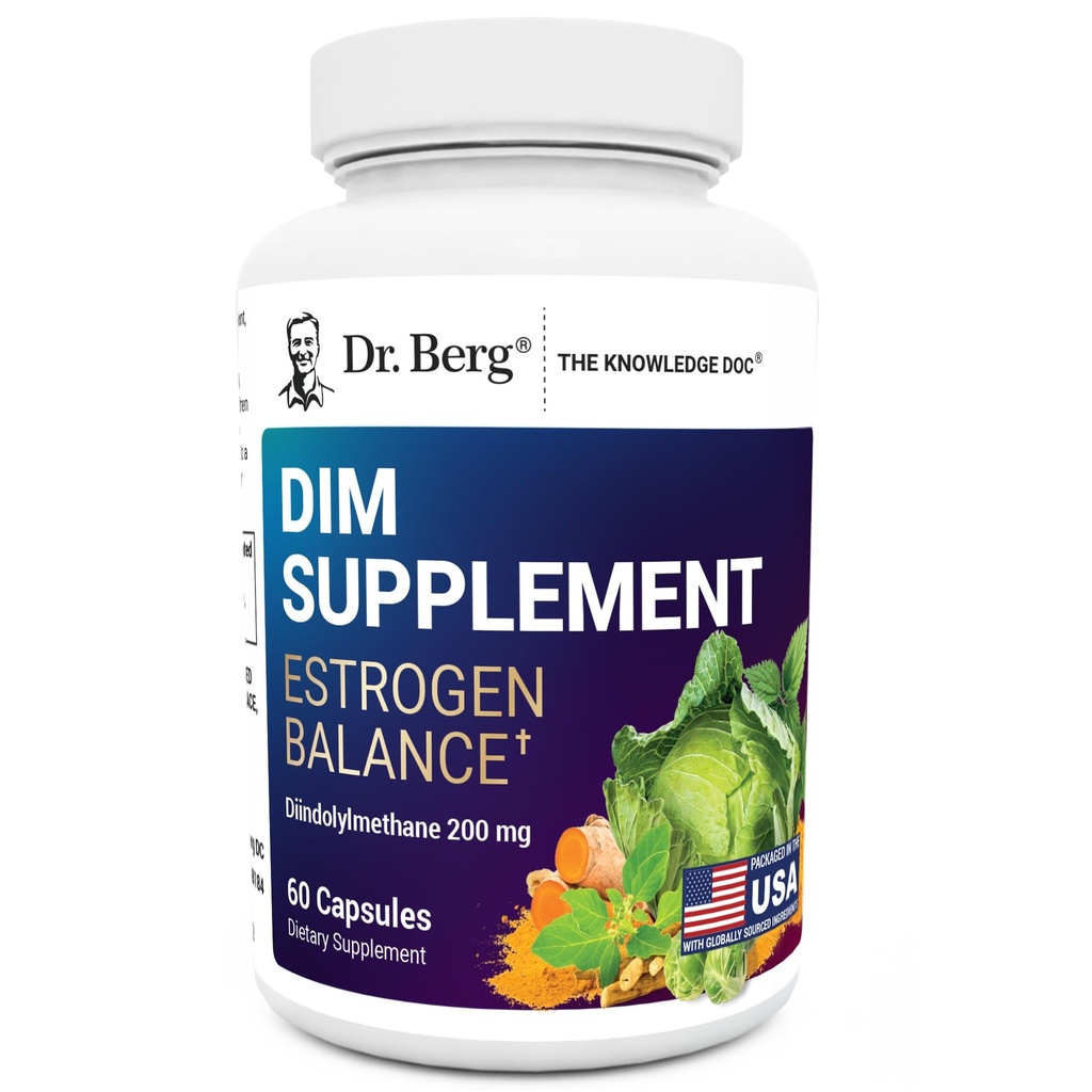 Berg DIM Supliment Estrogen Balanta - Original Estrogen Supliment pentru femei cu diindolilmetan pentru simptome menstruale & Menopause Relief & Black Pepper pentru absorbţie îmbunătăţită - 60 capsule
