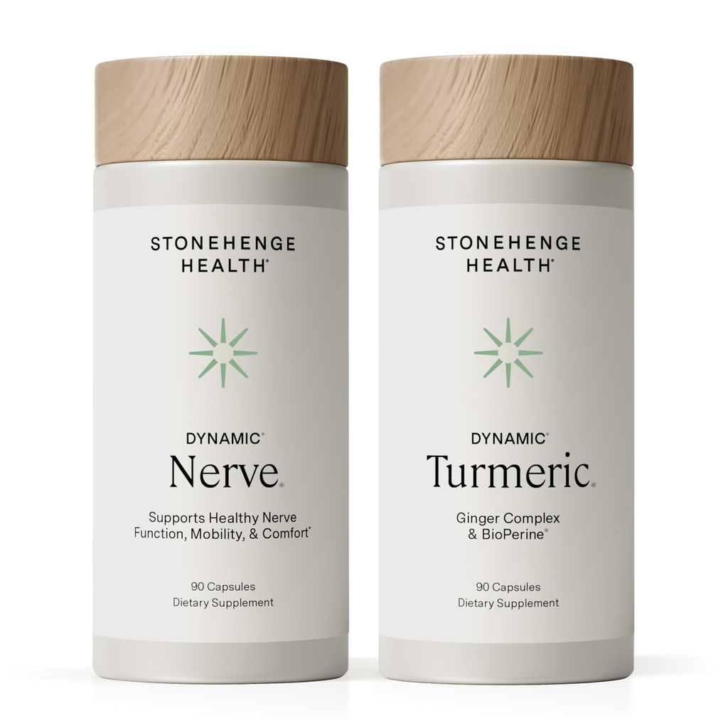 Stonehenge Health Dynamic Nervi + Dynamic Turmeric Bundle Suplimente pentru a sprijini confort, furnicături, amorțeală, ardere