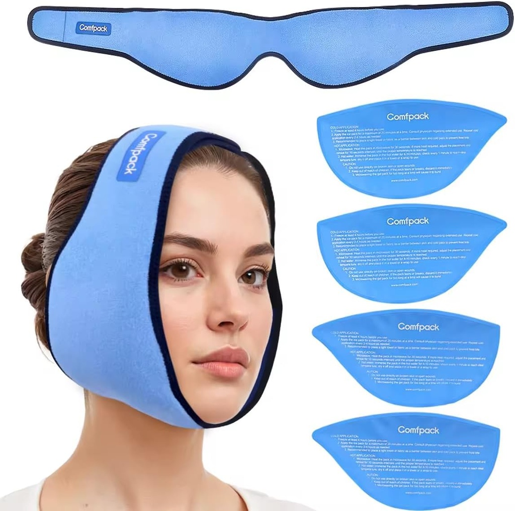 Ice Pack pentru Înțelepciune Îndepărtarea dinților cu 4 Reutilizabile Hot Gel Packs, Înțelepciune Dinți dinți de gheață Cap Wrap pentru tonsilectomie, TMJ, Extracția dinților, Jaw Pain, Chirurgie orală, Injecție cosmetică