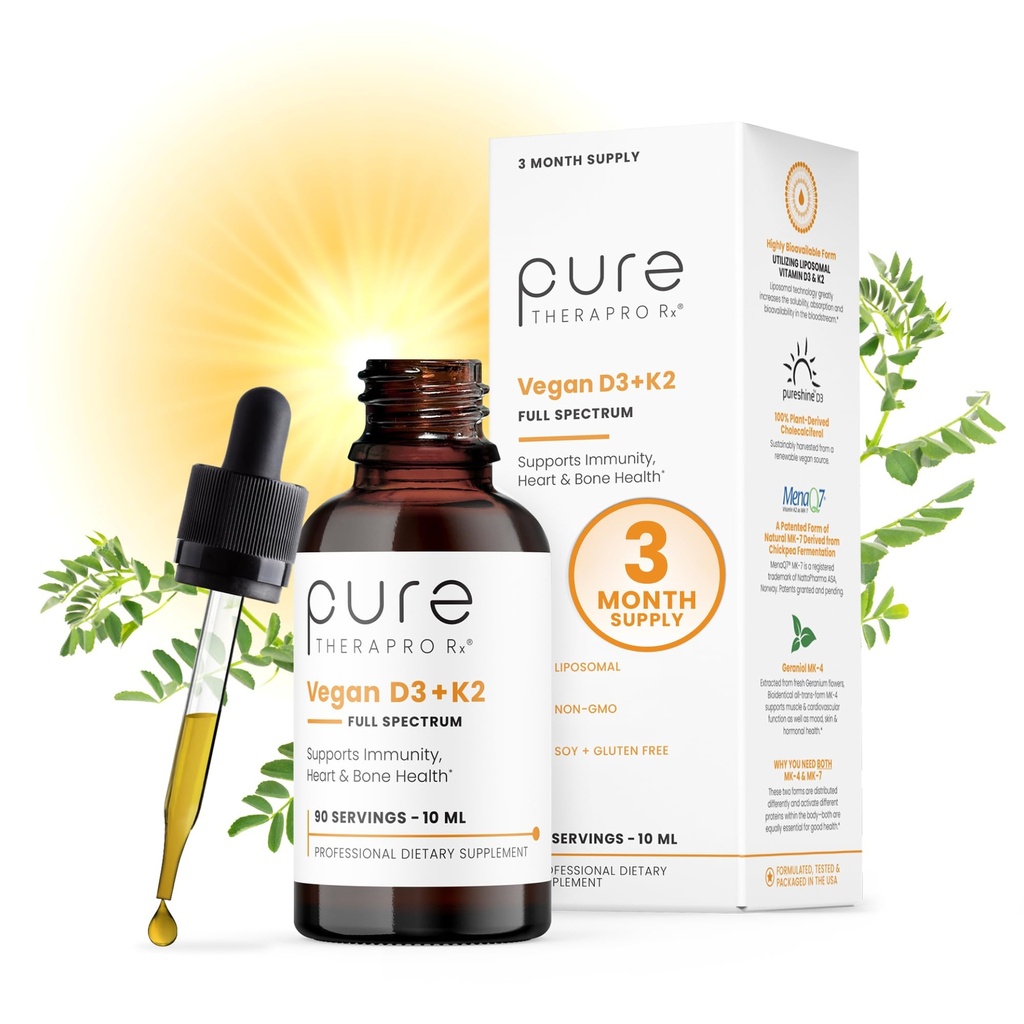 Pure Therapro Rx Vegan D3 + K2 Organic 100% Liposomal 10ml Made in USA 