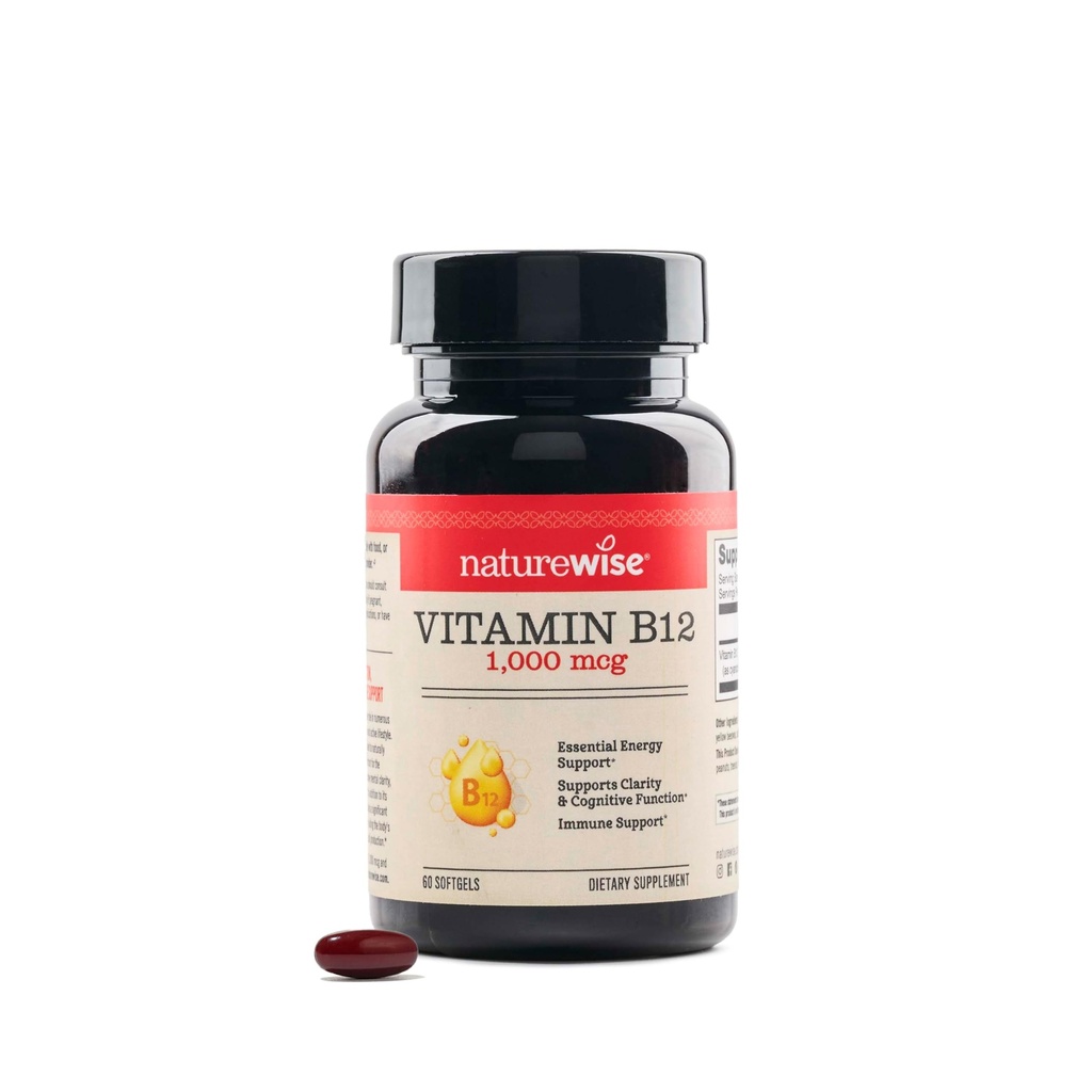 NatureWise Vitamina B12 1000 mcg - Supliment alimentar pentru susţinerea energiei Metabolism, Claritate mentală, Sănătatea sistemului nervos - Easy-to-Swallow, Soy & Gluten-Free, non-GMO - 60 Softgels[60-Day Supply]