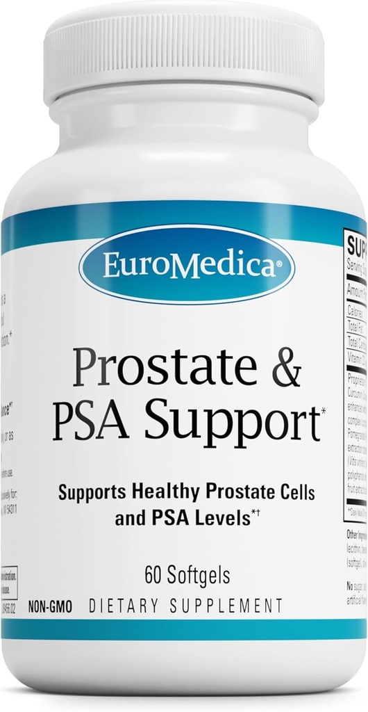 EuroMedica Prostat și PSA suport - Supliment alimentar pentru suport echilibrat sănătos prostată și hormon - Supliment vegetal cu Curcumin, ulei esențial turmeric și extract de semințe de struguri - 60 Softgels