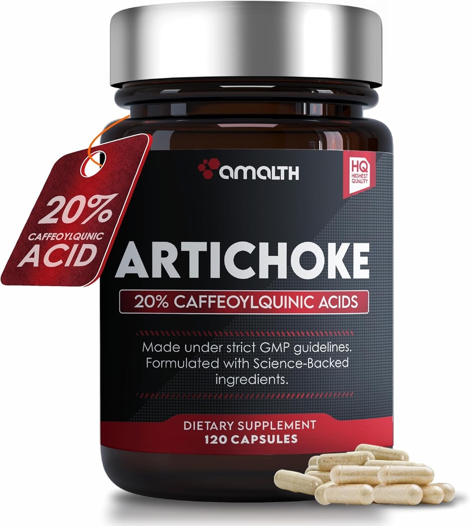 Amalth Artichoke Leaf Extract 120 Veg Capsule -20% Acid caffeoilchinic Extract standardizat - Suportă ficat și digestia non-GMO Gluten gratuit