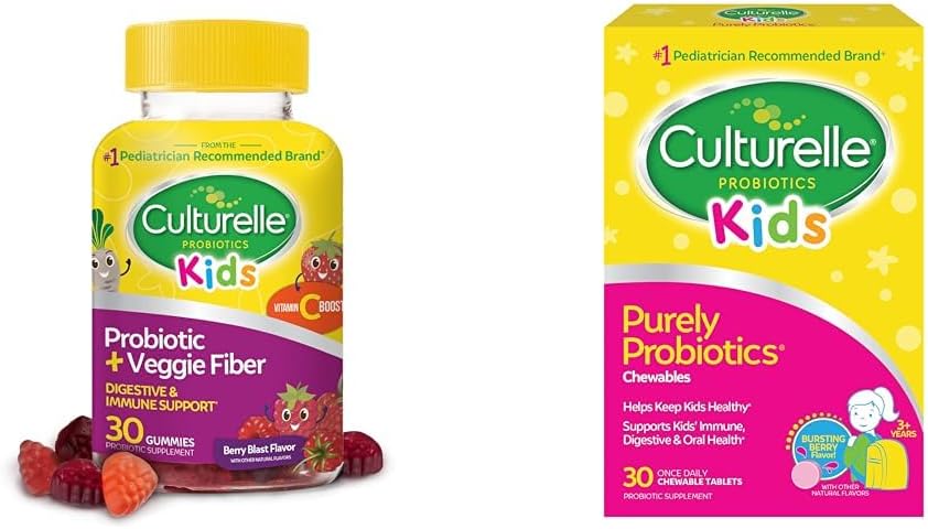 Culturelle Daily Probiotic pentru copii + Veggie Fiber Gummies (Ages 3+) - 30 Count & Kids Chewable Daily Probiotic pentru copii, Vârsta 3+, 30 Conte, #1 Pediatru-Recommend