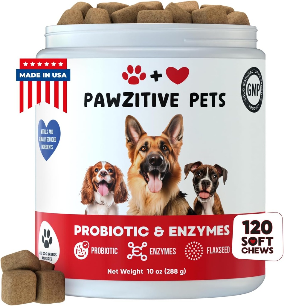 Probiotice, Chews Soft - Enzime - Sănătate digestivă pentru câini - Masticuri probiotice pentru sănătate gutoasă și supliment de sprijin imun - Suport digestiv