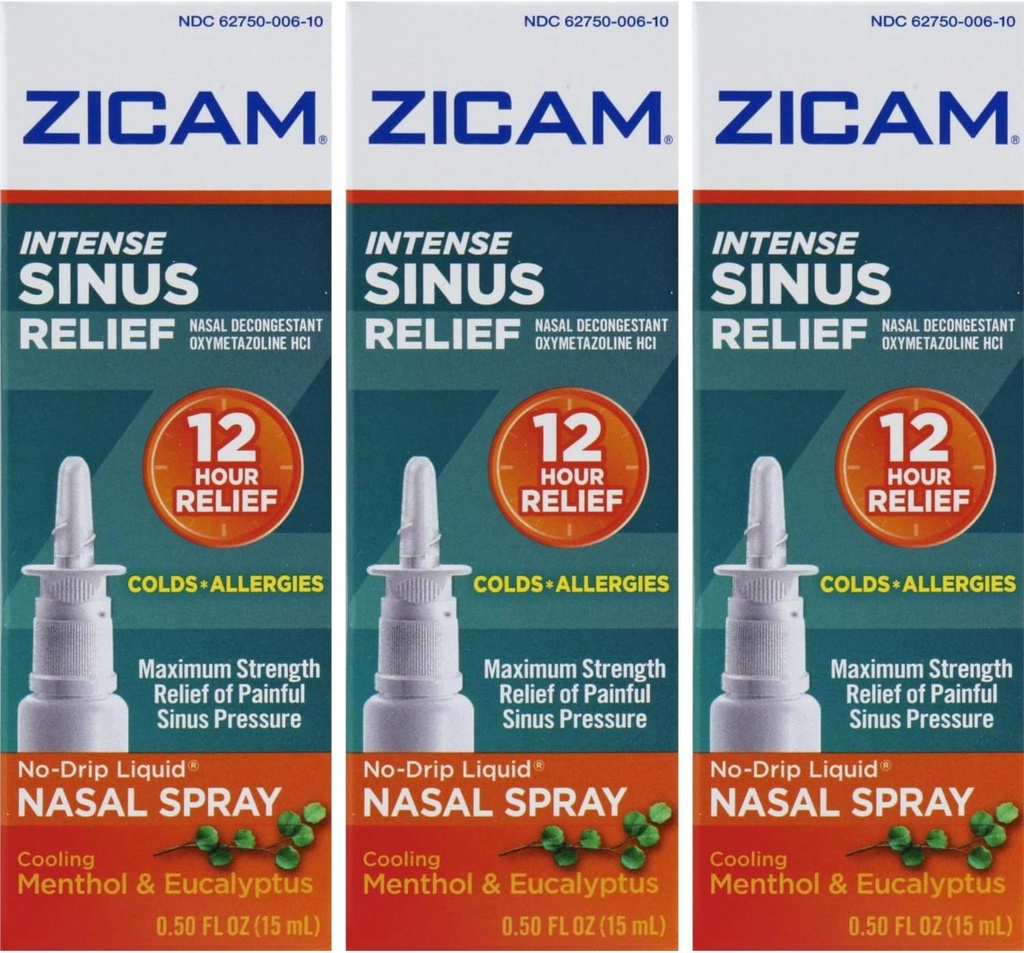 Zicam Intense Sinus Relief, Cooling Mentol & Eucalipt Pompă 0,5 fl oz (Quantity of 3)