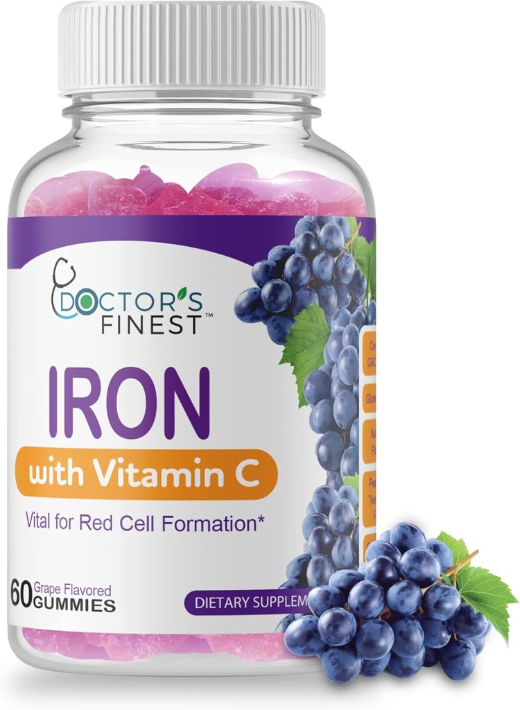 Medici Comanda de fier 10mg Vitamina C Gume, OMG vegetarian-Gluten gratuit, mare Tasting naturale de struguri Aroma vitamine, Supliment alimentar, formarea de celule roșii, pentru adulți și copii, 60 Gummie