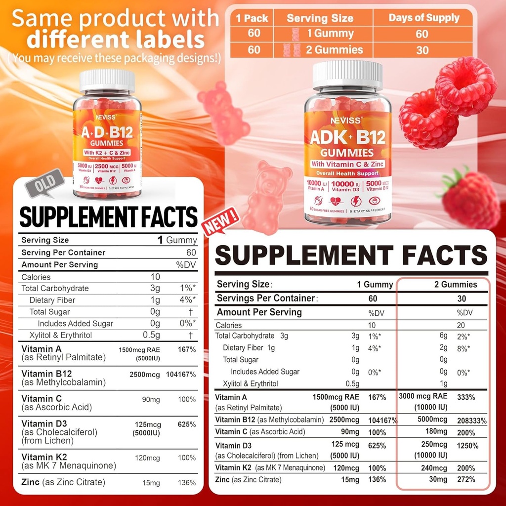 NEVASS 2Pack Vitamina ADK cu B12 Gume + 1Pack Glucosamină Gume umplute