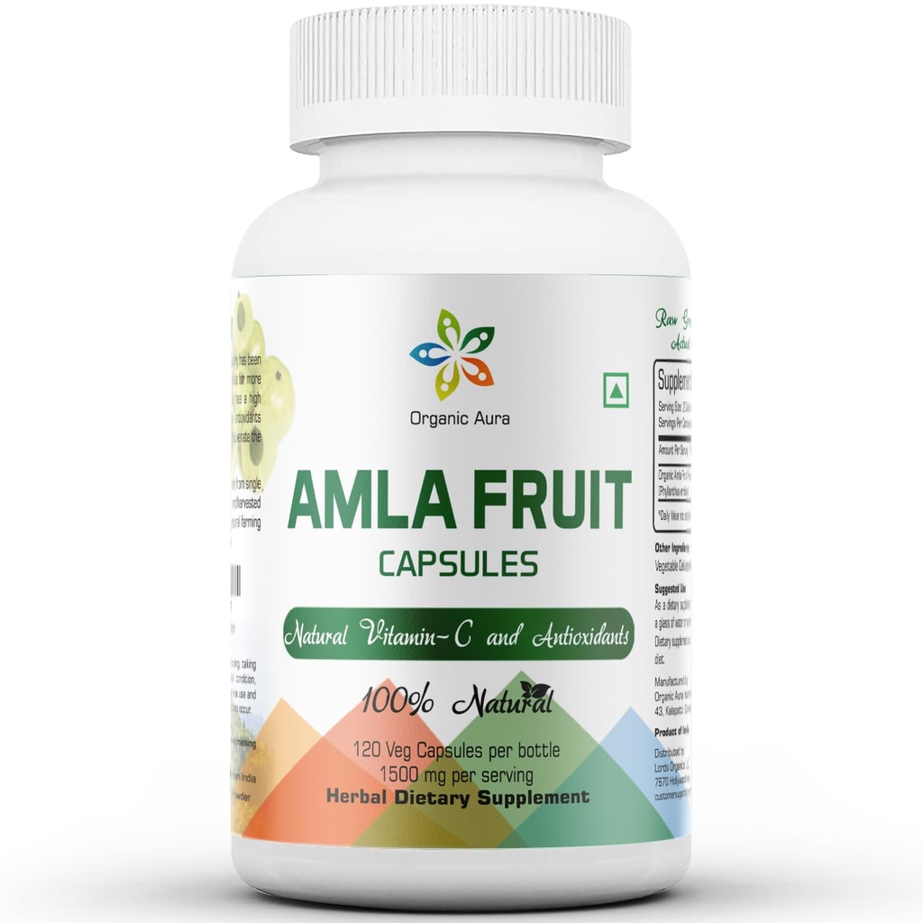 Amla Capsules 1500mg -120 Capsule Veg. Vitamina naturala C bruta si pura, imbunatateste in mod natural imunitatea, Skin Glow, Energy & Abundent Antioxidanti. Întregul Superalimentar Verde. Fără OMG-uri.