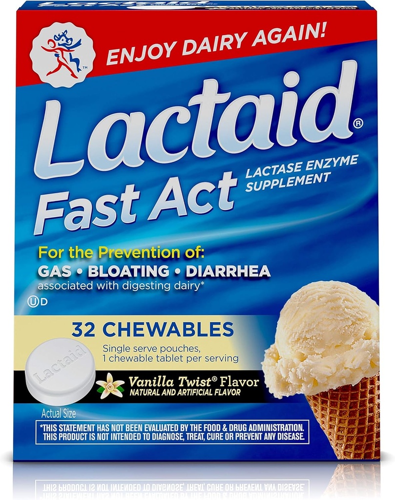 Lactaid Fast Act Lactoză Intolerabile cu Enzime Lactase, Vanilla Twist, 32 Pks de 1-ct.
