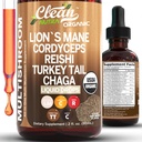 Organic Lions Mane Mushroom Supliment Picături lichide + Turcia Tail Cordyceps Reishi Chaga Shitake Maitake Tremella Oyster Ciuperci Poria și Enokitake Complex Blend de Clean Nutra