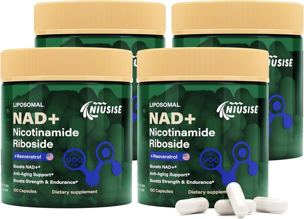 Suplimentul NAD, NAD Nicotinamidă Ribozidă 900 Mg pentru bărbaţi şi femei, NAD lipozomal. Supliment cu Nicotinamidă Ribozidă, Resveratrol & Querbetin, Energy, Boost NAD+, 400 capsule