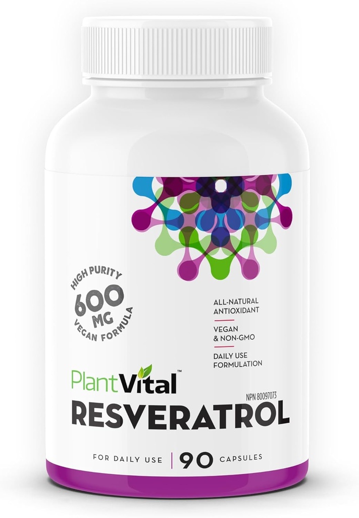 Resveratrol vegetal 600mg - 90 capsule Vegan Resveratrol - Supliment Trans Resveratrol de înaltă puritate - Antioxidant - Non-GMO, Gluten-Free