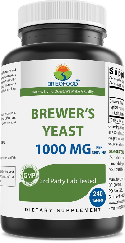 Brieofood Brewers Drojdie 1000 mg per Serving - 240 comprimate - 3rd Party Labe testat pentru puritate și calitate