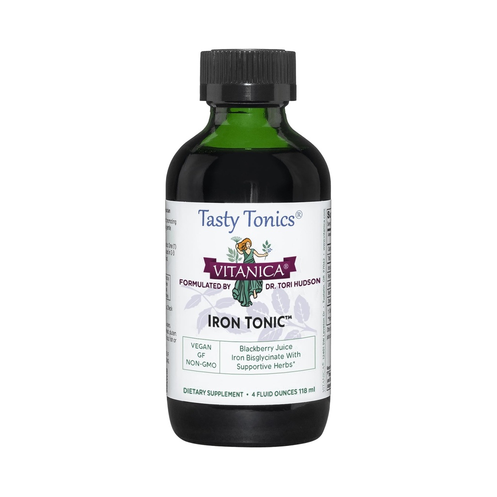 Vitanica Iron Tonic, Supliment lichid de fier, Suport pentru celule roşii din sânge, Vegan, 4 Ounce