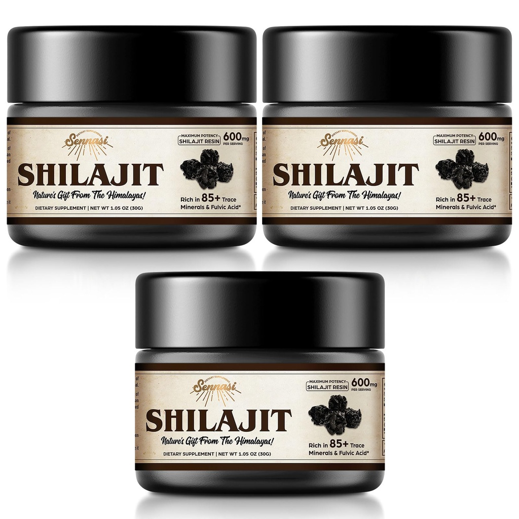 Shilajit Pure Himalayan Organic Shilaj Resin - 600 mg Potenta maxima Naturala Organic Shilajit Resin cu 85+ Trace Minerals & Acidul pelvian pentru energie, Suport imun, 30 Grams (3 ambalaj)