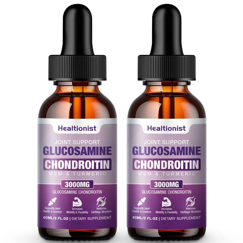 2 cutie Glucosamină Chondroitin MSM picături lichide, supliment suplimentar de suport comun pentru adulţi Bărbaţi şi femei, Querbetin Boswelia, Bromelain, Suport imun antioxidant (4 Fl oz)