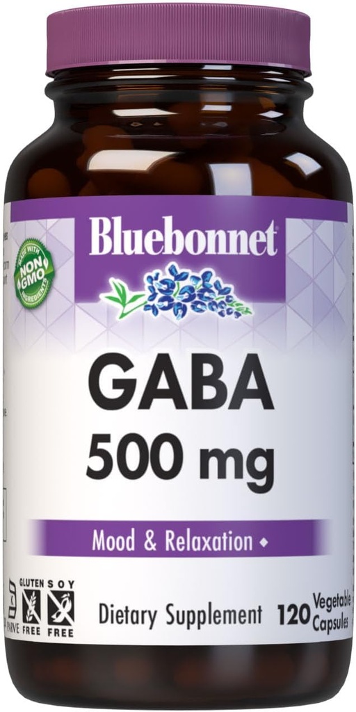 BlueBonnet Nutrition GABA 500mg, for Stress Relief*, Supports Relaxation*, Kosher, Vegan, Gluten-Free, Soy-Free, Non-GMO, 120 legume capsule, 120 Servings