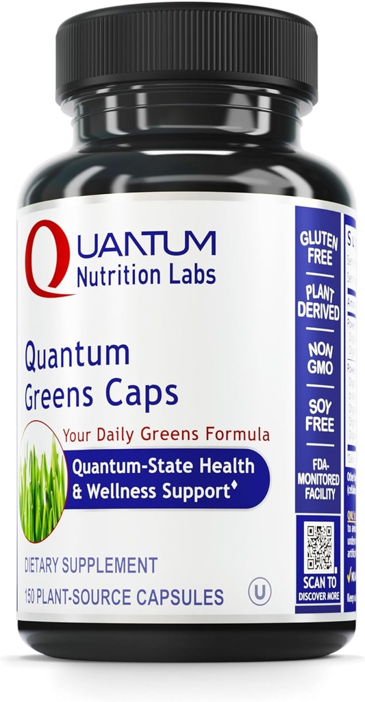 Nutritie cuantica Labs Greens Capsule - Super Greens Capsule, Greens Suplimente, Superfood Blend pentru Wellness, Organic Veggie pastile cu Kale, frunze verzi, Alfalfa - 150 Capsule vegetariene
