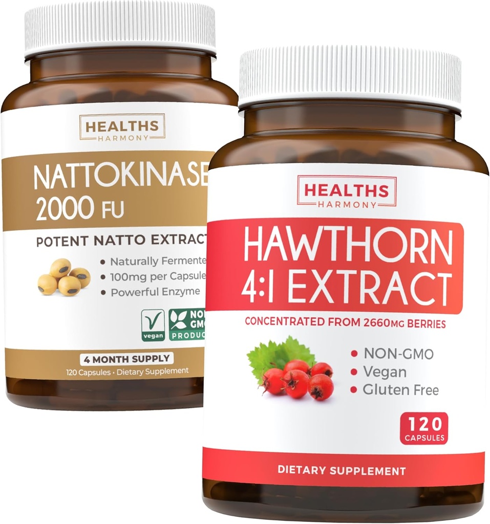 Nattokinaza & Hawthorn (4-Month Supply) Nattokinaza Berry Harmony - Nattokinaza 2000 FU Powerful Natural Fermented Soybeans (4-Month Supply) & Hawthorn Berry 4:1 Extract - Vegan și non-GMO