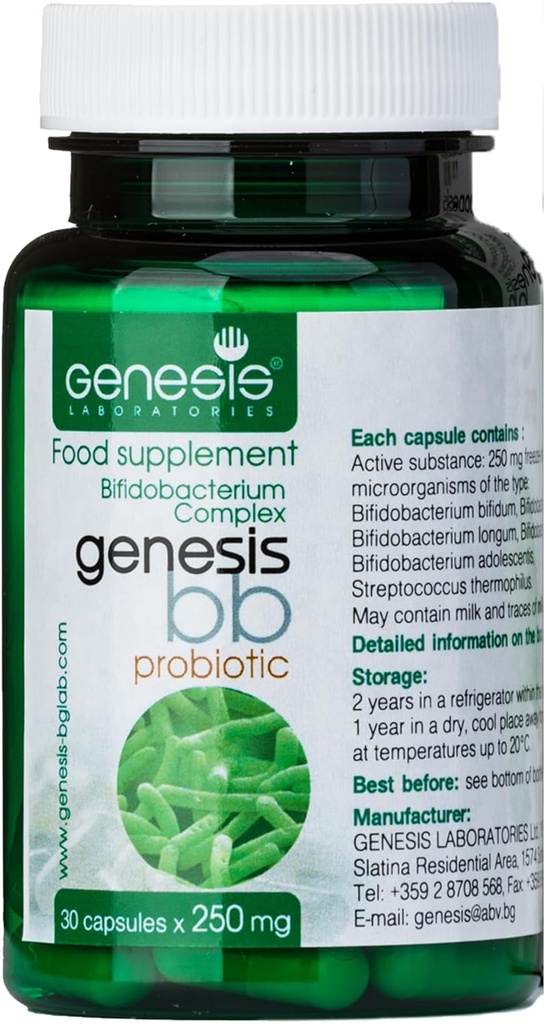 Geneza LABORATOARE Supliment probiotic cu Bifidobactery spp. 250 mg 30 Capsule Suport imunitar Probiotice pentru sănătate digestivă Anti Blooting pentru bărbaţi şi femei Gut Restaura Probiotic