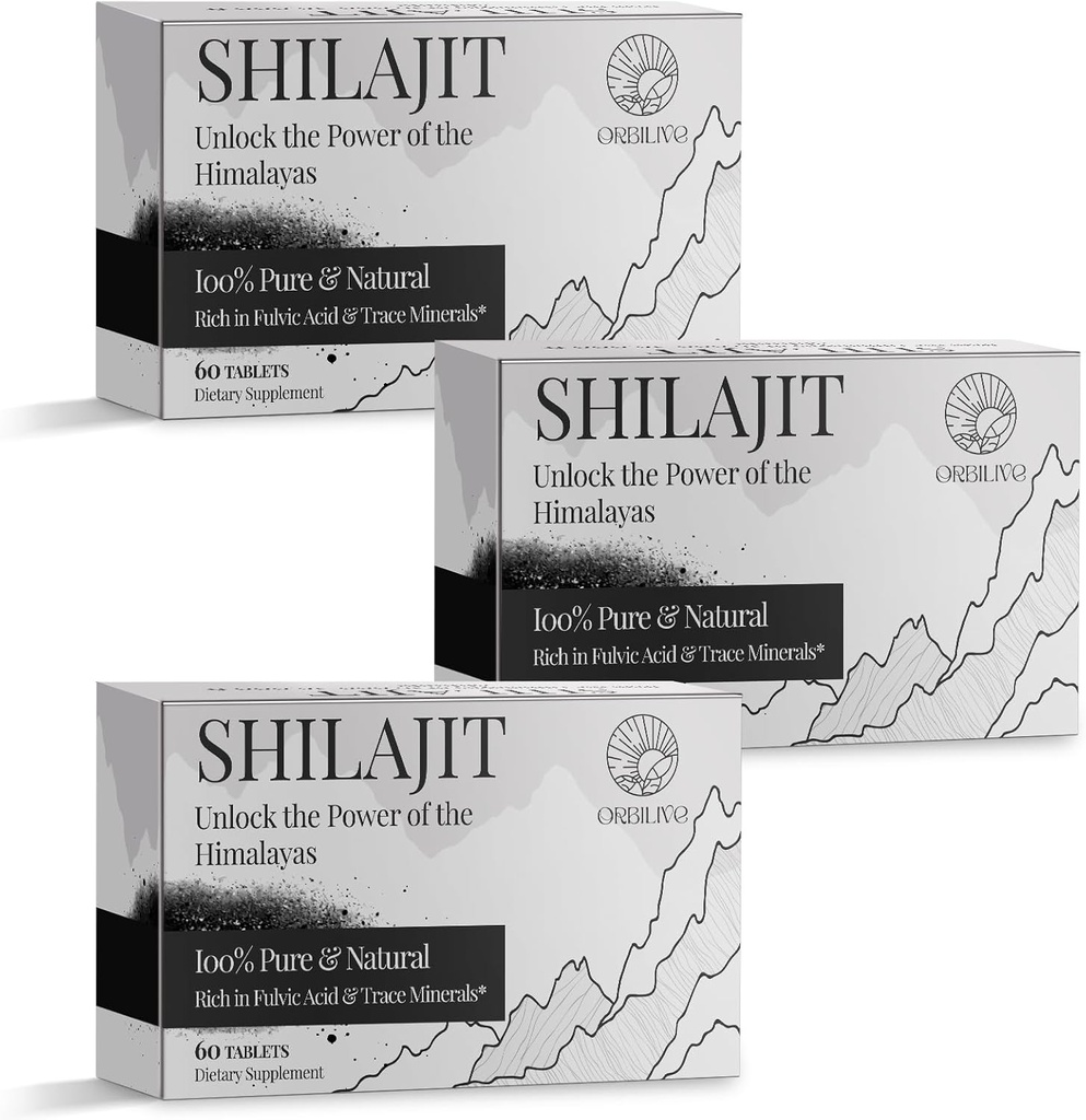 30.000 MG Shilajit Tablets, 100% Shilajit Pure, Himalayan Organic, Shilajit pentru bărbați și femei bogate în acid pelvian & 85+ Trace Minerals, Silajit Supplement for Energy & Immune System, 180 Count